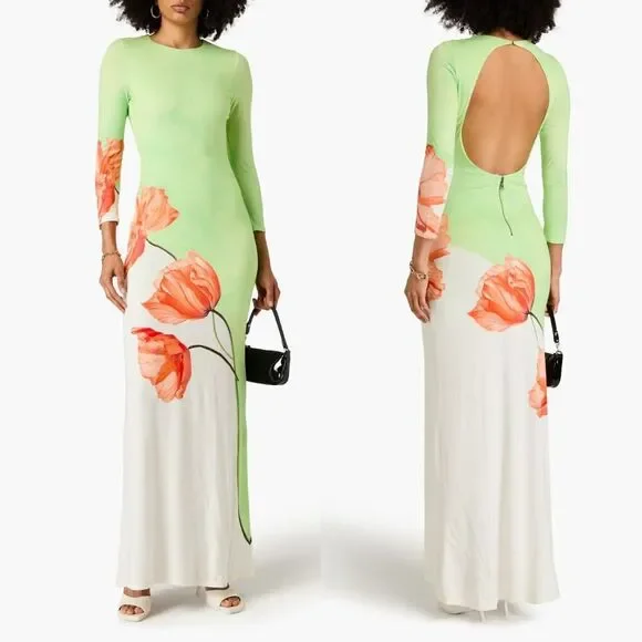 strapless open back dress ROTATE BIRGER CHRISTENSEN Black Open-back Chiffon-trimmed Stretch-jers –  Reliked main image 1